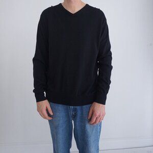 Peter Millar Black 4% Cashmere 76% Silk Fine Knit V-Neck Luxury Sweater Large